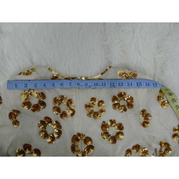 Vintage Stenay Blouse Womans  M 100% Silk Gold Sequin Beaded Top Cream Short Slv - Picture 11 of 12